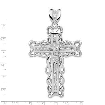 Extra-Extra Large 3-Inch Sterling Silver Crucifix Pendant with CZ for Men 3