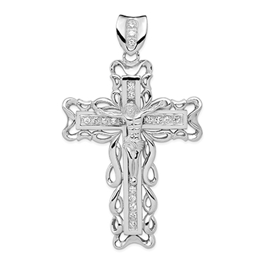 Extra-Extra Large 3-Inch Sterling Silver Crucifix Pendant with CZ for Men