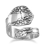 Antiqued Floral Spoon Ring in Sterling Silver