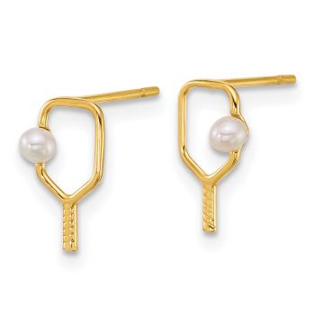 14K Gold Pickleball Racket Earrings with Cultured Freshwater Pearl 2