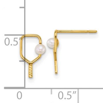 14K Gold Pickleball Racket Earrings with Cultured Freshwater Pearl 3