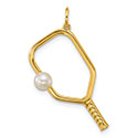 14K Gold Pickleball Racket and Cultured Pearl Ball Pendant