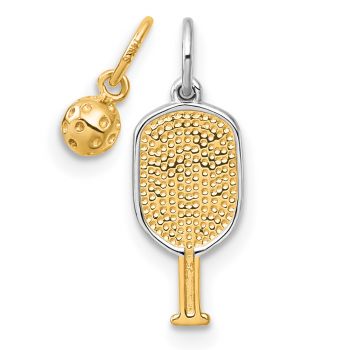 14K Two-Tone Gold Pickleball Paddle Pendant and Ball Charm Set 3