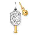 14K Two-Tone Gold Pickleball Paddle Pendant and Ball Charm Set