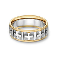 14K Two-Tone Gold Heraldic Christian Cross Wedding Band Ring