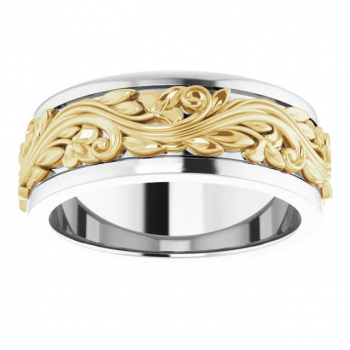 14K Two-Tone Gold Sculpted Paisley Wedding Band Ring for Men 2