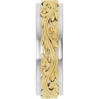 14K Two-Tone Gold Sculpted Paisley Wedding Band Ring for Men 3