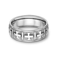14K White Gold Heraldry Christian Cross Wedding Band Ring