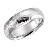 6mm 14K White Gold Comfort-Fit Hammered Wedding Band Ring