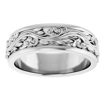 6mm 14K White Gold Sculpted Paisley Wedding Band Ring for Men 3