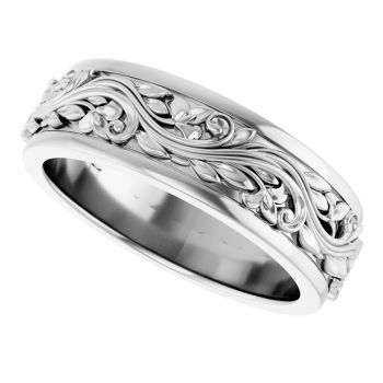 6mm 14K White Gold Sculpted Paisley Wedding Band Ring for Men 5