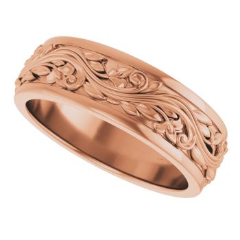 7mm Men's Sculpted Paisley Wedding Band Ring in 14K Rose Gold 5