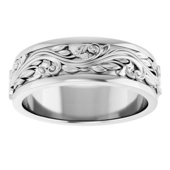 7mm Silver Sculpted Paisley Wedding Band Ring for Men 3