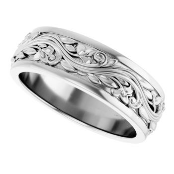 7mm Silver Sculpted Paisley Wedding Band Ring for Men 5