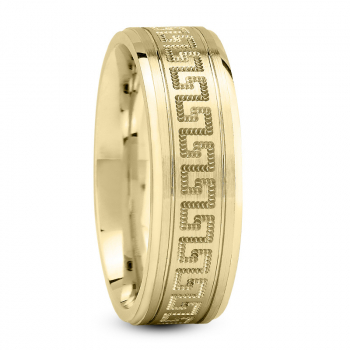 Carved Greek Key Wedding Band Ring in 14K Gold 2