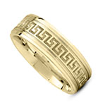 Carved Greek Key Wedding Band Ring in 14K Gold