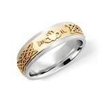 14K Two-Tone Gold Celtic Claddagh Wedding Band Ring
