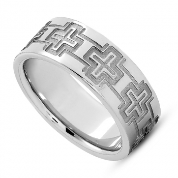 Grecian Cross Wedding Band Ring in 14K White Gold 2