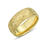 Hand Engraved Paisley Wedding Band Ring in 14K Gold
