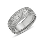 14K White Gold Hand-Etched Paisley Wedding Band