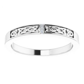 14K White Gold Narrow Three-Stone Diamond Men's Celtic Wedding Band Ring 3