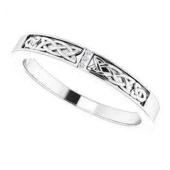 14K White Gold Narrow Three-Stone Diamond Men's Celtic Wedding Band Ring 5