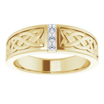 Three-Stone Princess-Cut Men's Diamond Celtic Wedding Band Ring 14K Gold 3