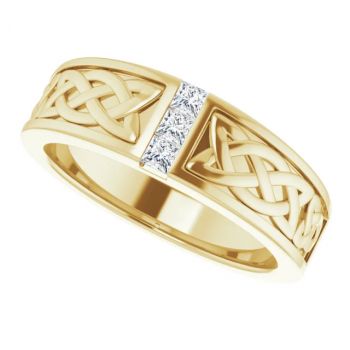 Three-Stone Princess-Cut Men's Diamond Celtic Wedding Band Ring 14K Gold 5