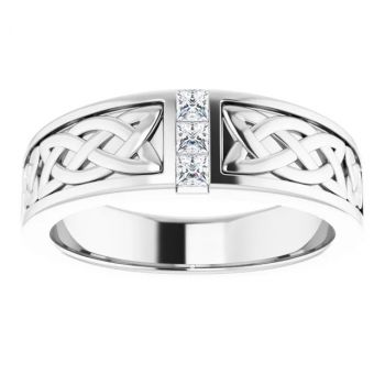 14K White Gold 3-Stone Princess-Cut Diamond Celtic Wedding Band Ring for Men 3