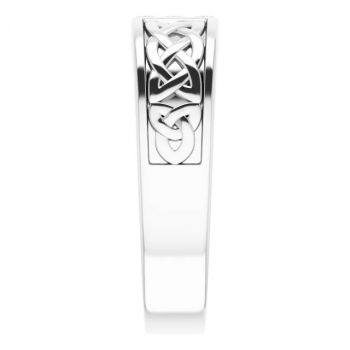 14K White Gold 3-Stone Princess-Cut Diamond Celtic Wedding Band Ring for Men 4