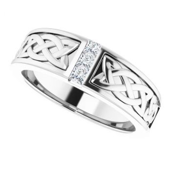 14K White Gold 3-Stone Princess-Cut Diamond Celtic Wedding Band Ring for Men 5