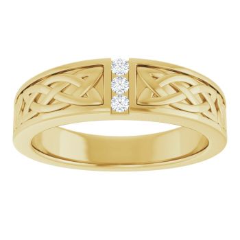 Three-Stone Diamond Celtic Wedding Band Ring for Men in 14K Gold 3