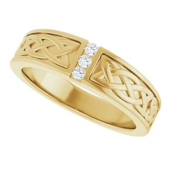Three-Stone Diamond Celtic Wedding Band Ring for Men in 14K Gold 5