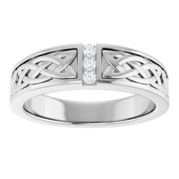 14K White Gold 3-Stone Diamond Celtic Wedding Band Ring for Men 3