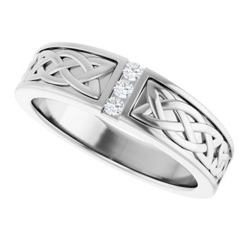 14K White Gold 3-Stone Diamond Celtic Wedding Band Ring for Men 5
