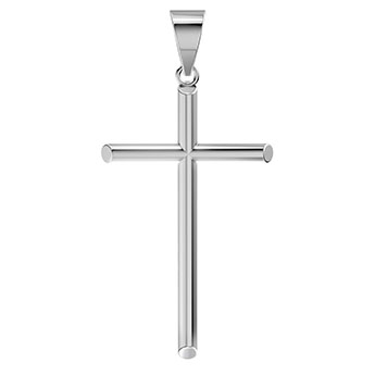 Extra Large 14K White Gold Tube Cross Pendant for Men