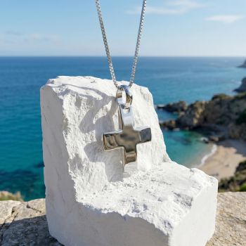Large Handmade 14K White Gold Greek Cross Pendant for Men 4