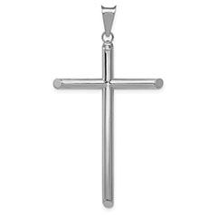 Large 14K Solid White Gold Men's Tube Cross Pendant