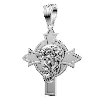 14K White Gold Jesus Christ Face Head Cross Pendant 2