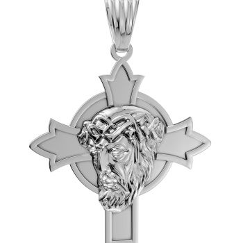 14K White Gold Jesus Christ Face Head Cross Pendant 6