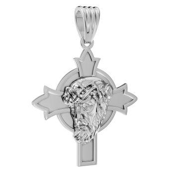 14K White Gold Jesus Christ Face Head Cross Pendant 5