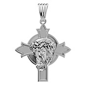 14K White Gold Jesus Christ Face Head Cross Pendant
