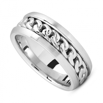 Link Chain Wedding Band Ring in 14K White Gold 2