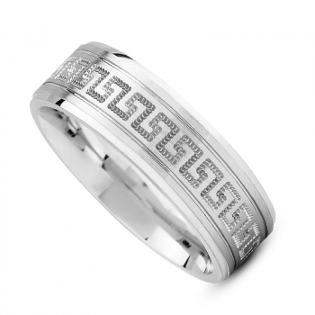 Etched Greek Key Wedding Band Ring in 14K White Gold 2