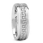 Etched Greek Key Wedding Band Ring in 14K White Gold